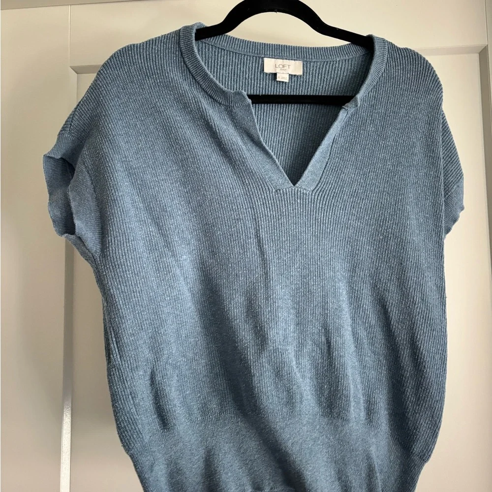 LOFT Light Blue Ribbed Sweater - Picture 1 of 3